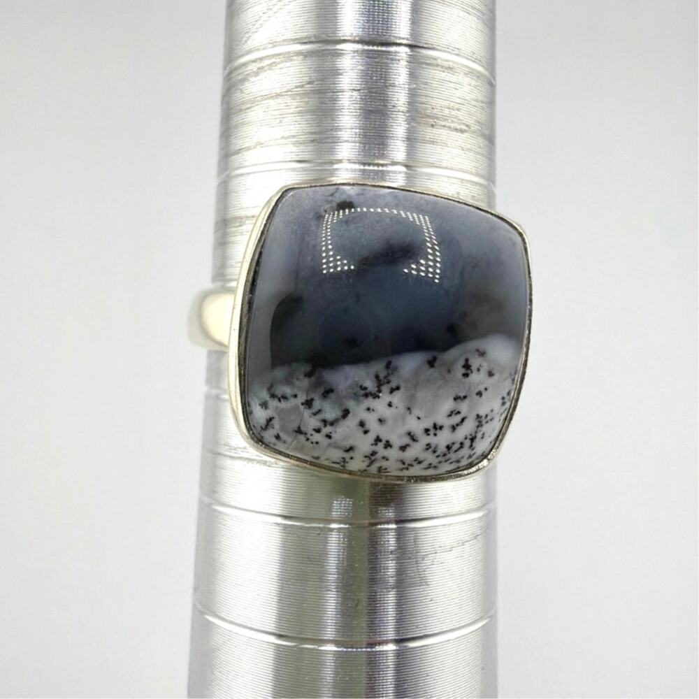 Cushion Cut Dendritic Opal Sterling Silver Ring Artisan Jewelry 9